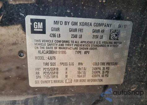 2017 Buick Encore Preferred z USA, uszkodzony, nr VIN KL4CJASB0HB191895